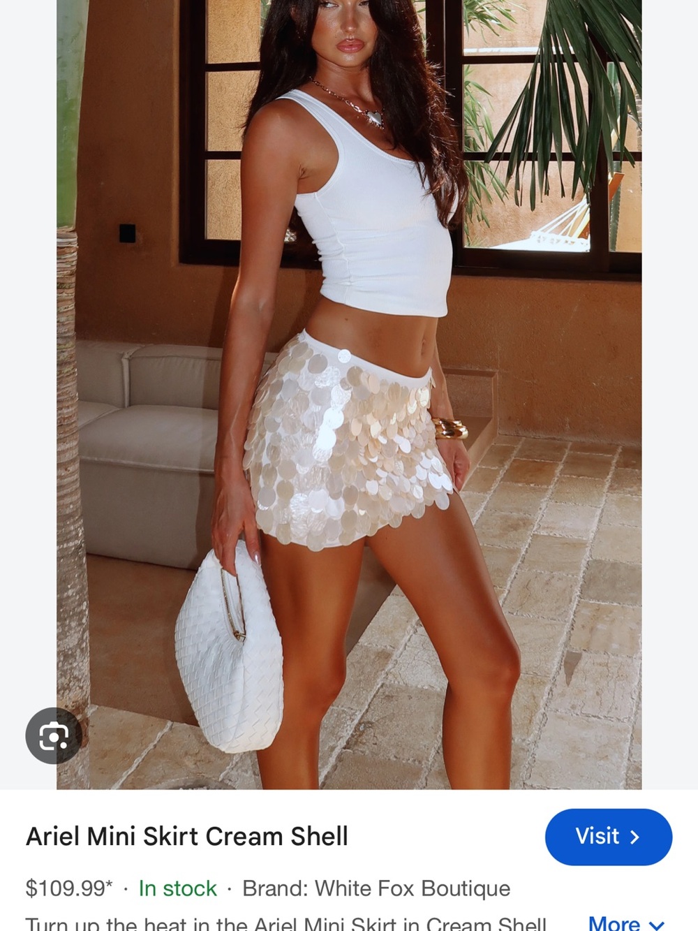 White Fox Boutique Mini Skirt with Pearl Sequin Discs — Cream